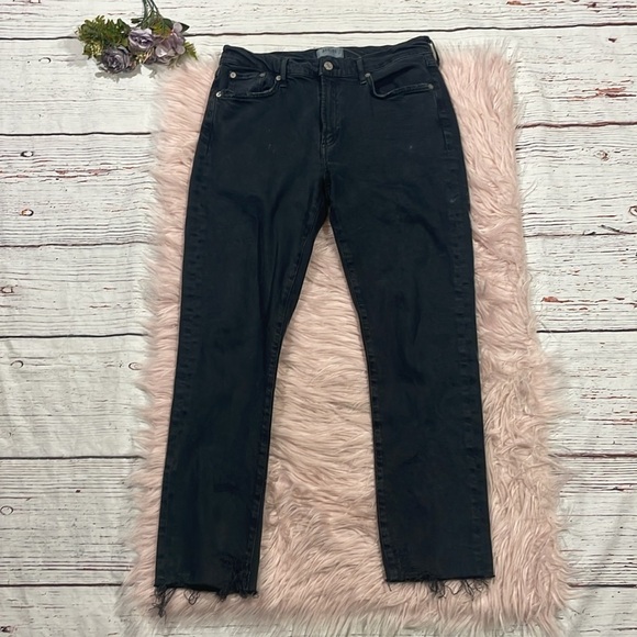 AGOLDE Toni Mid-Rise Straight Leg Black Distressed Hem Jeans - Picture 2 of 11